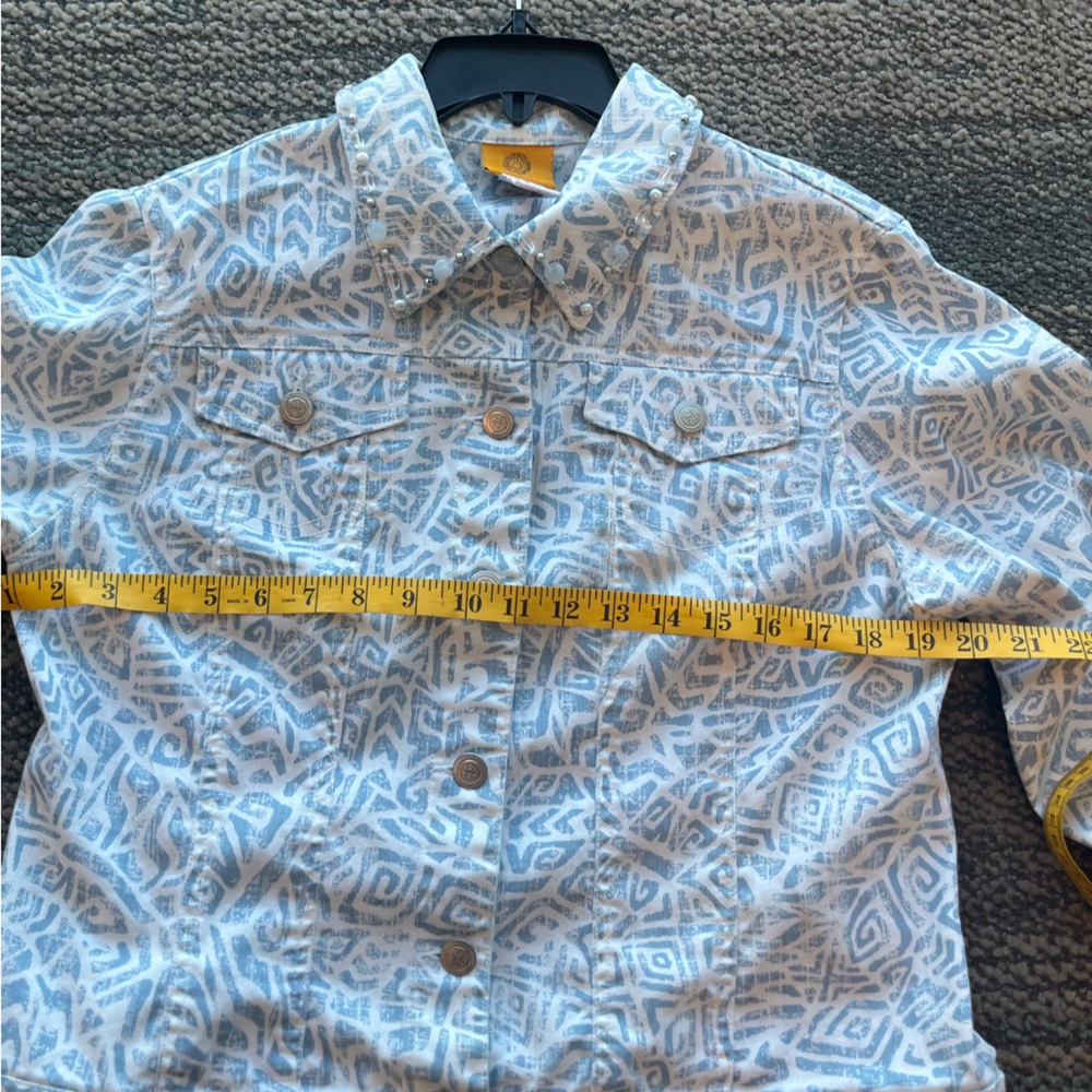 Ruby Rd. Blue and White Patterned Jacket - Picture 6 of 9